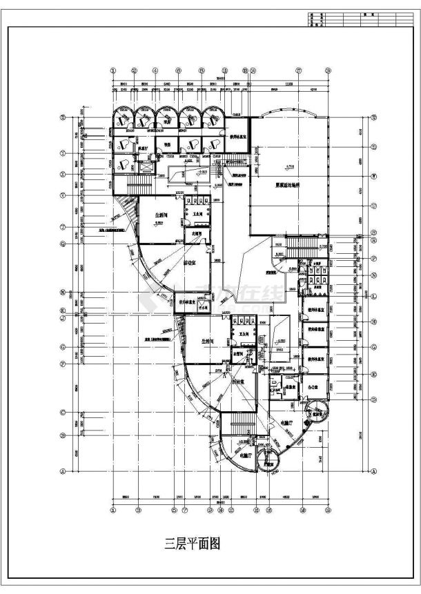 西安市府河音乐花园小区幼儿园3层框混结构教学楼建筑设计CAD图纸-图二