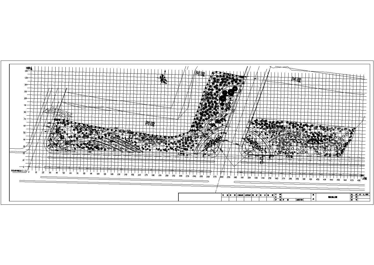 某河边道路绿化规划设计cad施工平面图