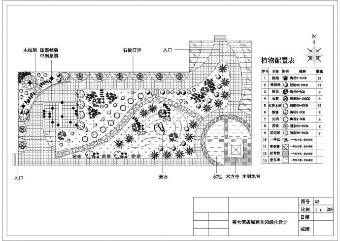 某大酒店屋顶花园绿化规划设计cad施工平面图_图1