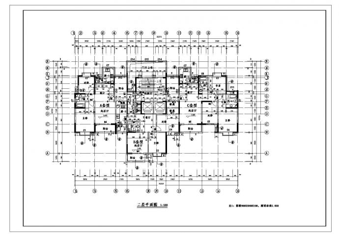 某居民住房楼CAD平面施工图_图1