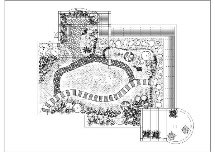 某多层框混结构住宅楼屋顶花园绿化规划设计cad施工平面图_图1