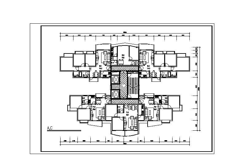 多层住房建筑CAD平面设计图