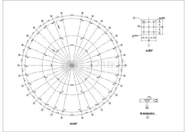 某投影面积1300平米四角锥螺栓球网架设计cad全套结构施工图（含设计说明）-图一