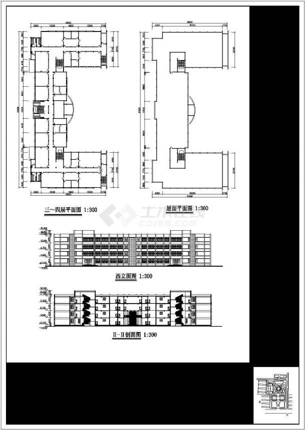 西安市某大学教学实验办公4栋楼全套建筑设计CAD图纸（总36500平米）-图一