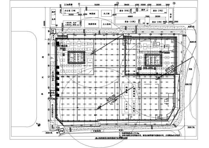 某科技大厦施工现场平面CAD建筑设计完整布置图_图1