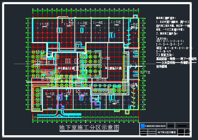 某博物馆地下室CAD完整构造设计分区示意图_图1