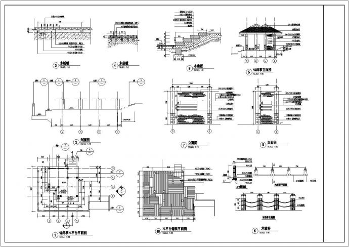 某多种休闲亭CAD设计园林构造立面剖面图_图1