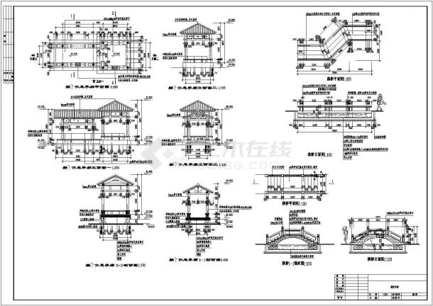 某廊亭桥CAD景观设计完整施工图-图一