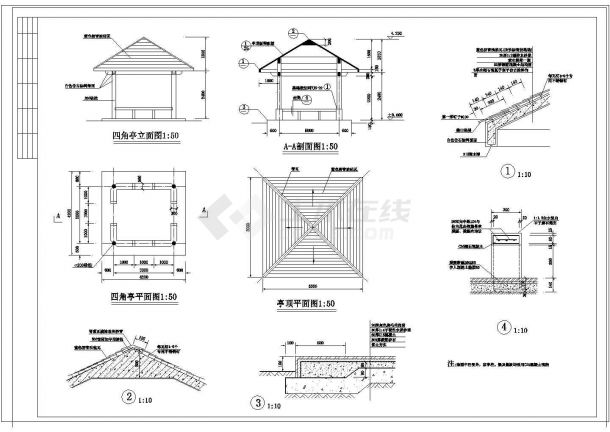 某亭及花架铺装CAD全套构造结构设计施工图-图二