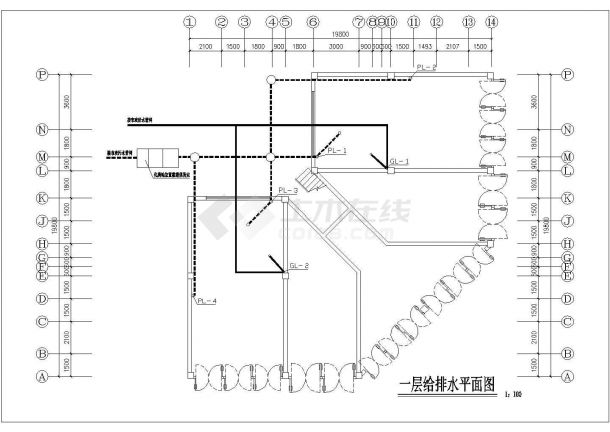 珠海市长阳花园小区7层混合结构住宅楼给排水系统设计CAD图纸-图一