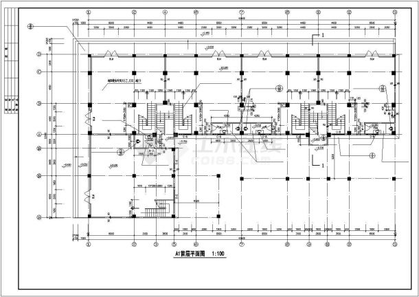 锦州市某街道7层框混结构商住楼建筑设计CAD图纸（1-2层商用/含阁楼）-图一