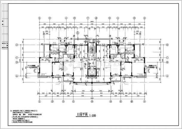 北京市丰台区某鑫苑花园小区11+1层框架结构住宅楼建筑设计CAD图纸-图二
