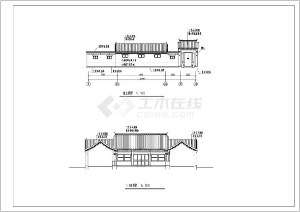 某郊区四合院CAD框架结构设计完整图纸-图一