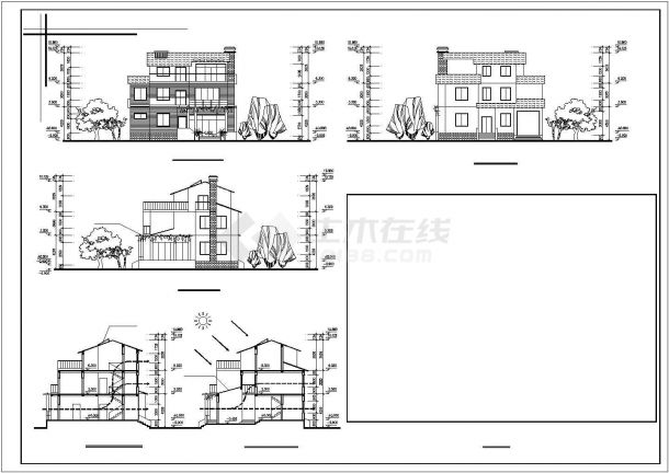 长沙市某村镇282平米3层砖混结构乡村别墅建筑设计CAD图纸（2套方案）-图二