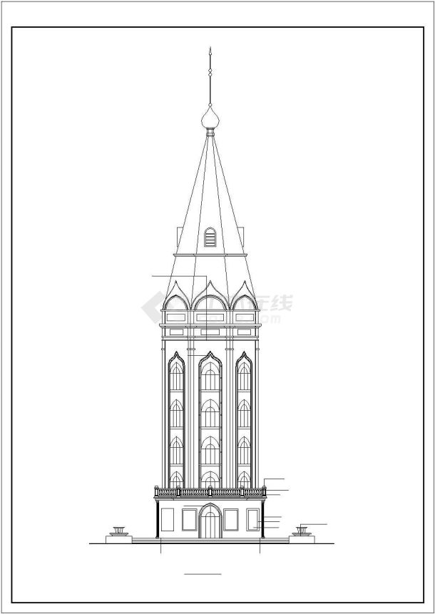 某欧式观光塔建筑设计CAD详细大样完整图纸-图二