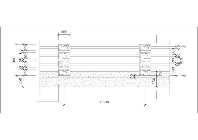 某观海栏杆平立剖面CAD详图_图1