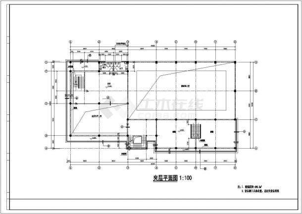 银川某小区三层框架结构小区会所套筑设计CAD图纸（含夹层和地下层）-图二