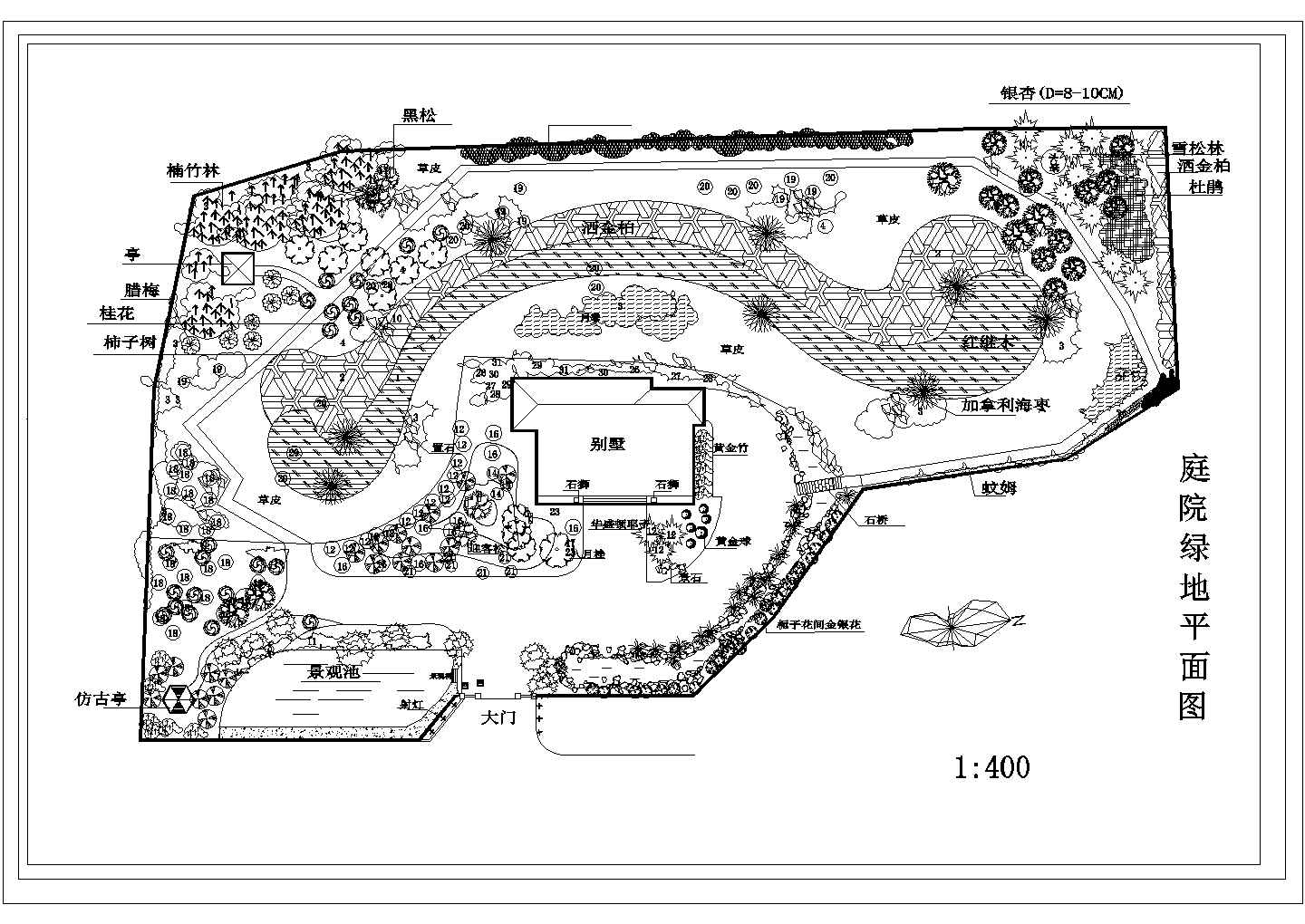 某庭院绿地CAD详细景观设计平面图