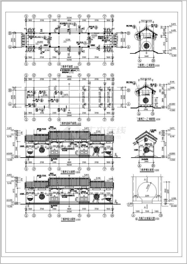 某亭廊建筑CAD构造详细大样设计施工图-图二