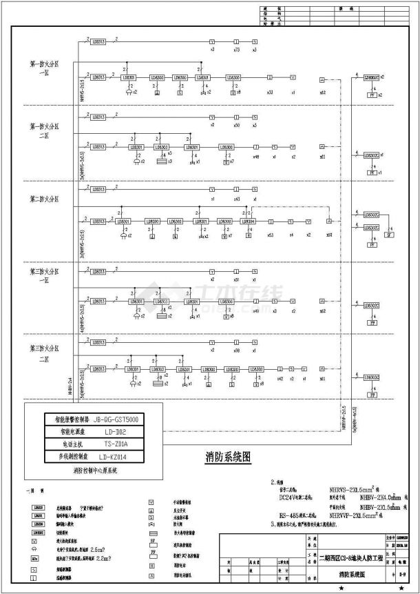 苏州某地新型住宅小区地下车库全套消防火灾报警图-图一