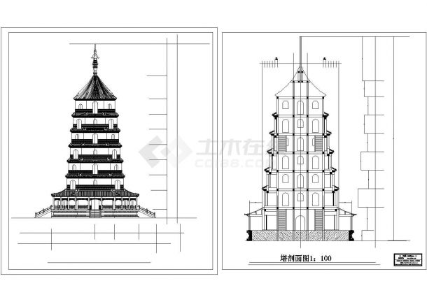 某寺庙塔CAD详细结构设计完整立面图-图一