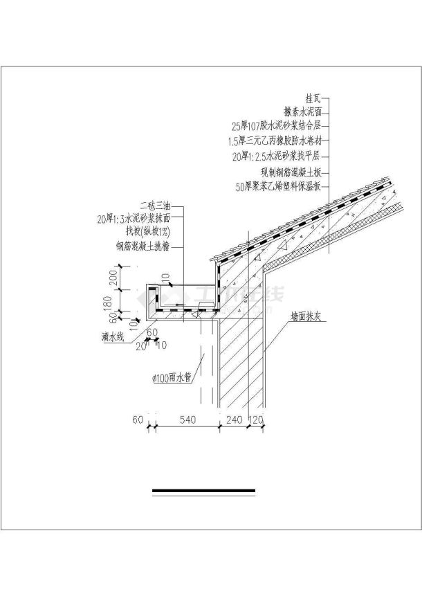 某坡屋面天沟设计参考详图-图一