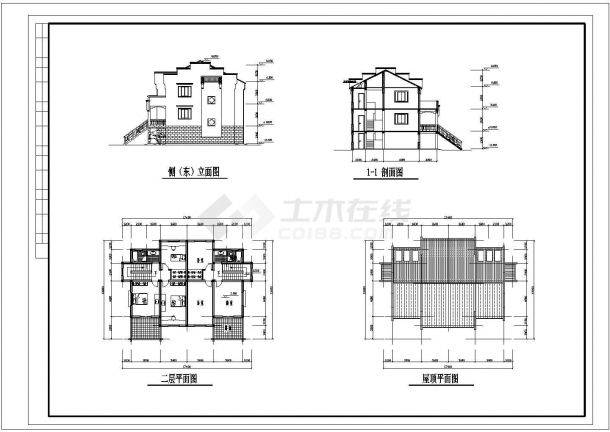 530+340平米两套2层砖混结构民居乡村别墅全套建筑设计CAD图纸-图二