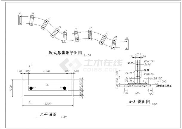 某欧式廊CAD结构设计完整详细施工图-图二