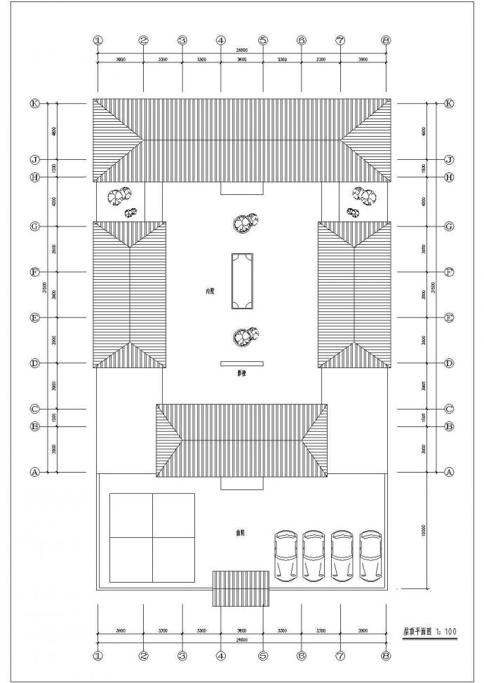 某带有活动室的郊区四合院建筑设计CAD施工图纸_图1