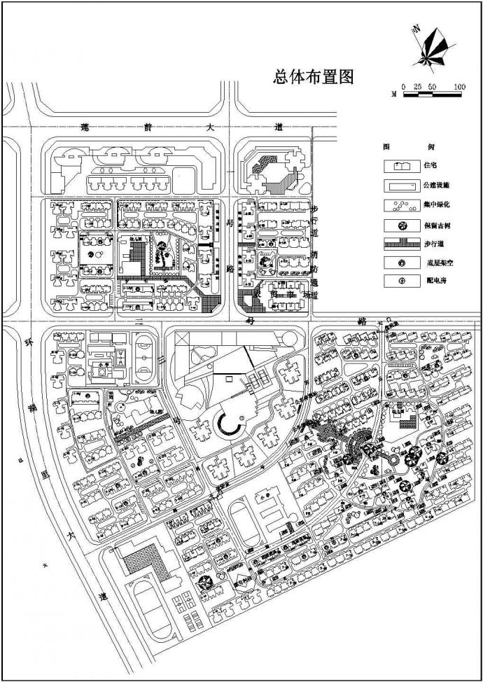 商铺幼儿园结合式大型住宅小区规划设计图_图1