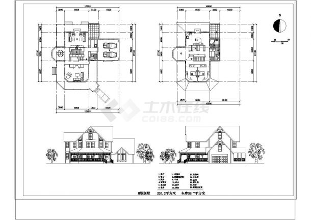 唐山市326.2平方二层欧式M型别墅施工图含效果图-图一
