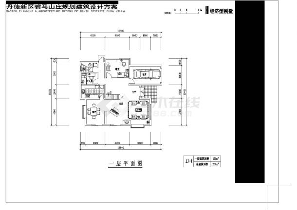某两层205m2带车库的小户型框架结构别墅平面图-图一