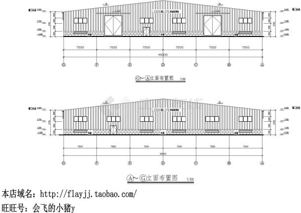 长78米 宽45米 单层35150平米三跨门式钢架轻钢结构钢构成品厂房建筑施工图-图一