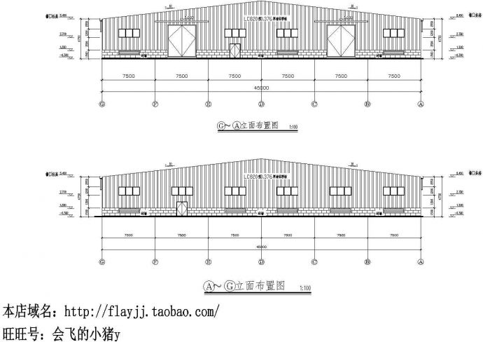 长78米 宽45米 单层35150平米三跨门式钢架轻钢结构钢构成品厂房建筑施工图_图1