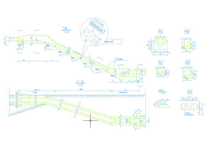 五套排水沟常用cad急流槽结构设计图纸_图1