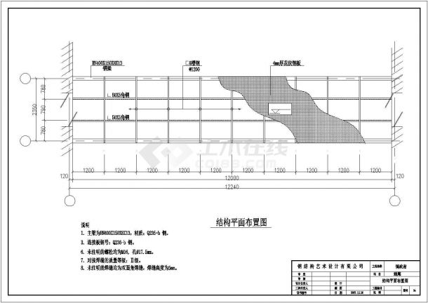 青岛市某钢结构通廊设计施工CAD布置图-图一