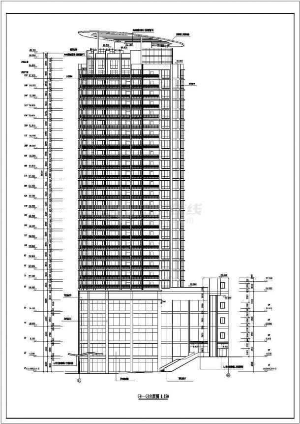 上海某小区2.8万平米27层框架结构住宅楼建筑设计CAD图纸（含机房层）-图二