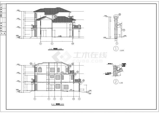 上海某地高档绿洲小区别墅楼全套建筑施工设计cad图-图二