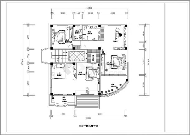 某地区凤凰山庄别墅建筑方案设计施工CAD图纸-图二