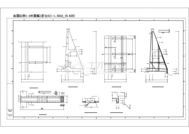 边坡钢筋混凝土扶壁式挡土墙支护施工图(CAD，2张图）-图二