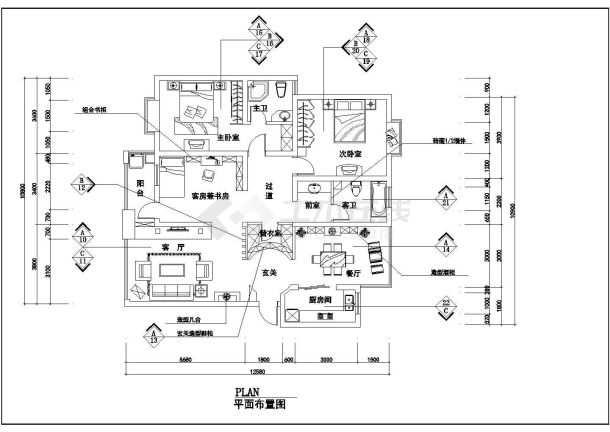 某室内装修CAD设计构造完整施工图-图二