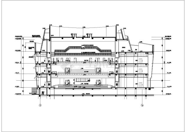 某五层小型剧场CAD设计完整方案图剖面图-图一