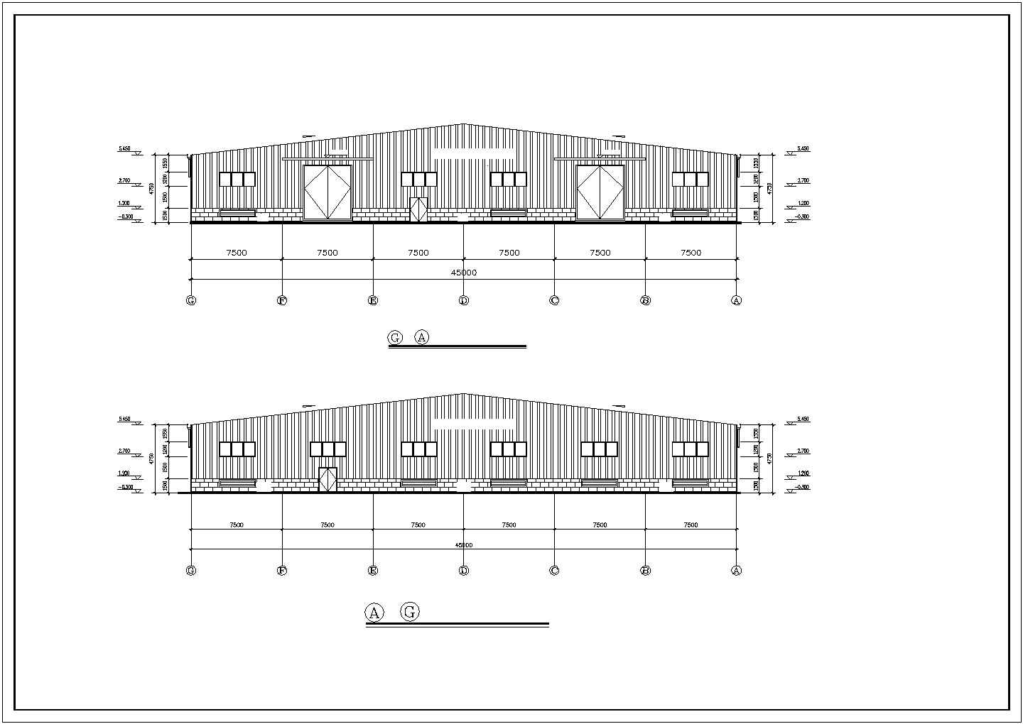 单层35150平米三跨门式钢架轻钢结构钢构成品厂房建施图（长78米 宽45米 ）