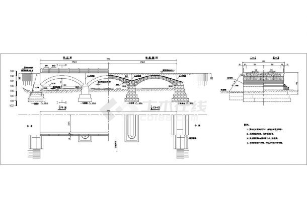 某跨径8m石拱桥方案CAD节点完整设计图纸-图二