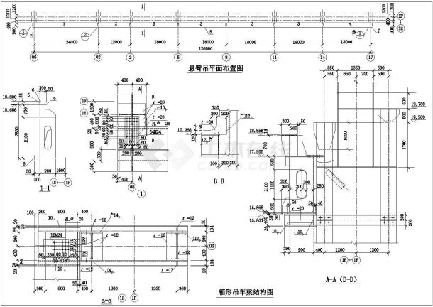 某箱形吊车梁CAD完整平立面设计结构图-图一