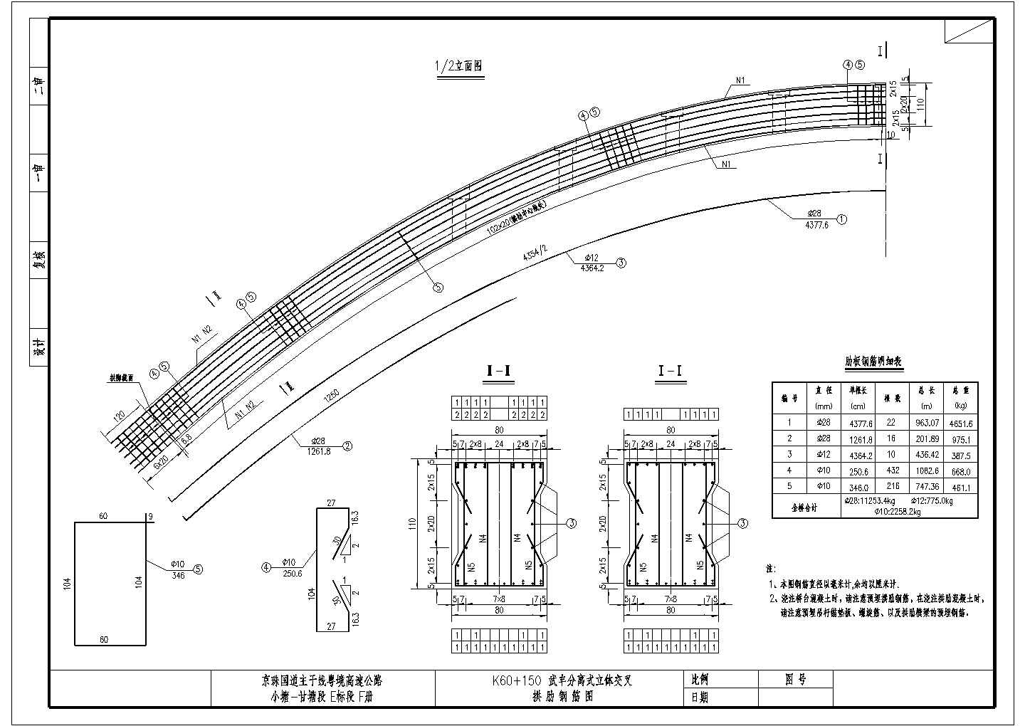 某L0=36m中承式悬链线钢筋砼拱桥拱肋CAD设计钢筋图