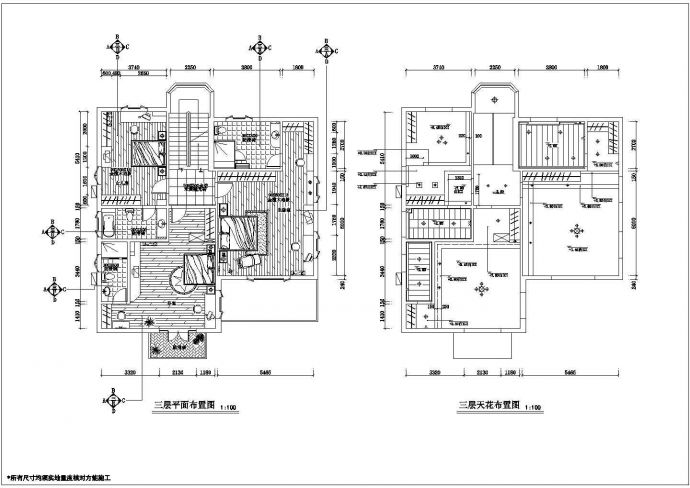 某地区小区经典别墅建筑装修设计施工CAD图纸_图1