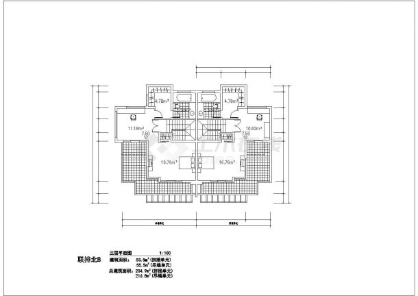 某地区高级连排北别墅建筑全套设计施工CAD图纸-图二
