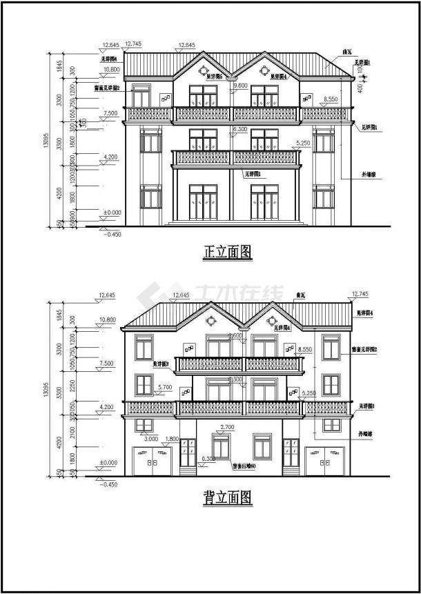 某城市高级别墅建筑结构全套设计施工CAD图纸-图二