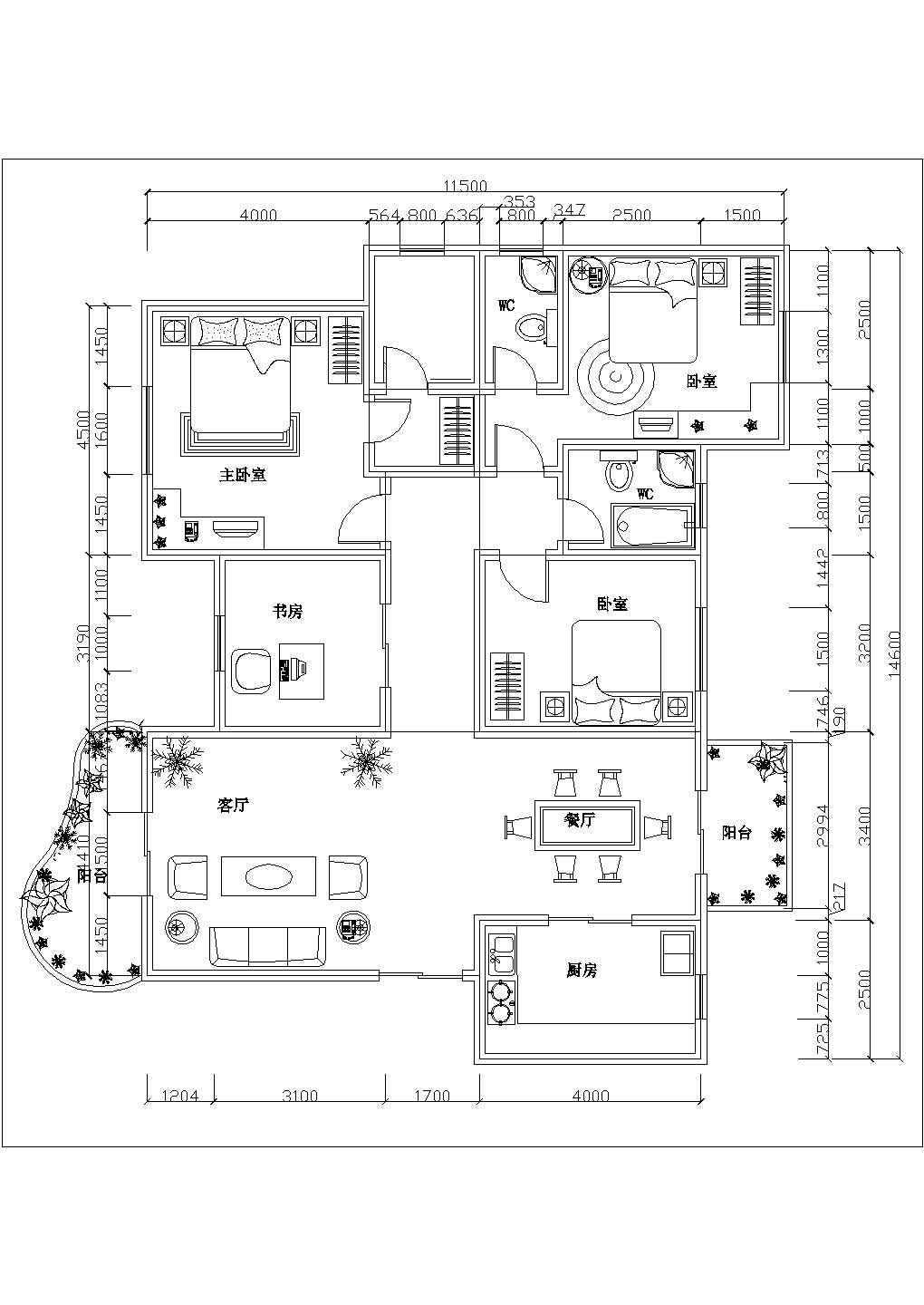 某城市高档别墅建筑平面布置设计施工CAD图纸